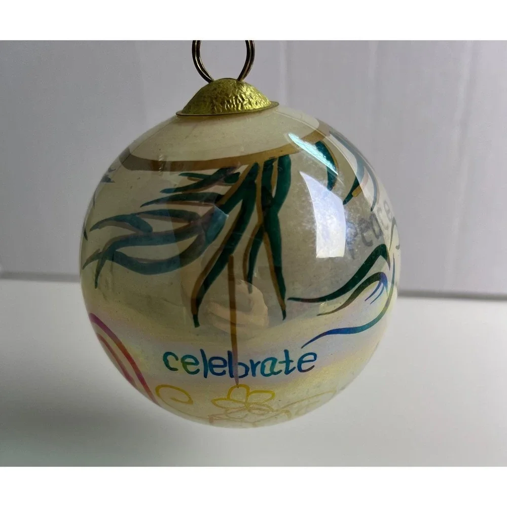 Vintage 1999 Glass Hand Painted Christmas Ornament Love Hope Peace‎